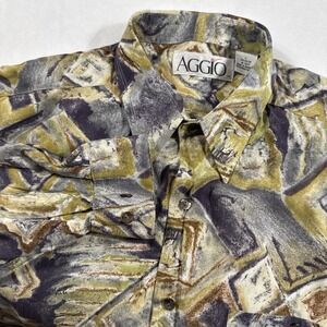 Vtg 90s AGGIO Shirt Men Large Psychedelic ABSTRACT RAYON Disco Club Retro Button